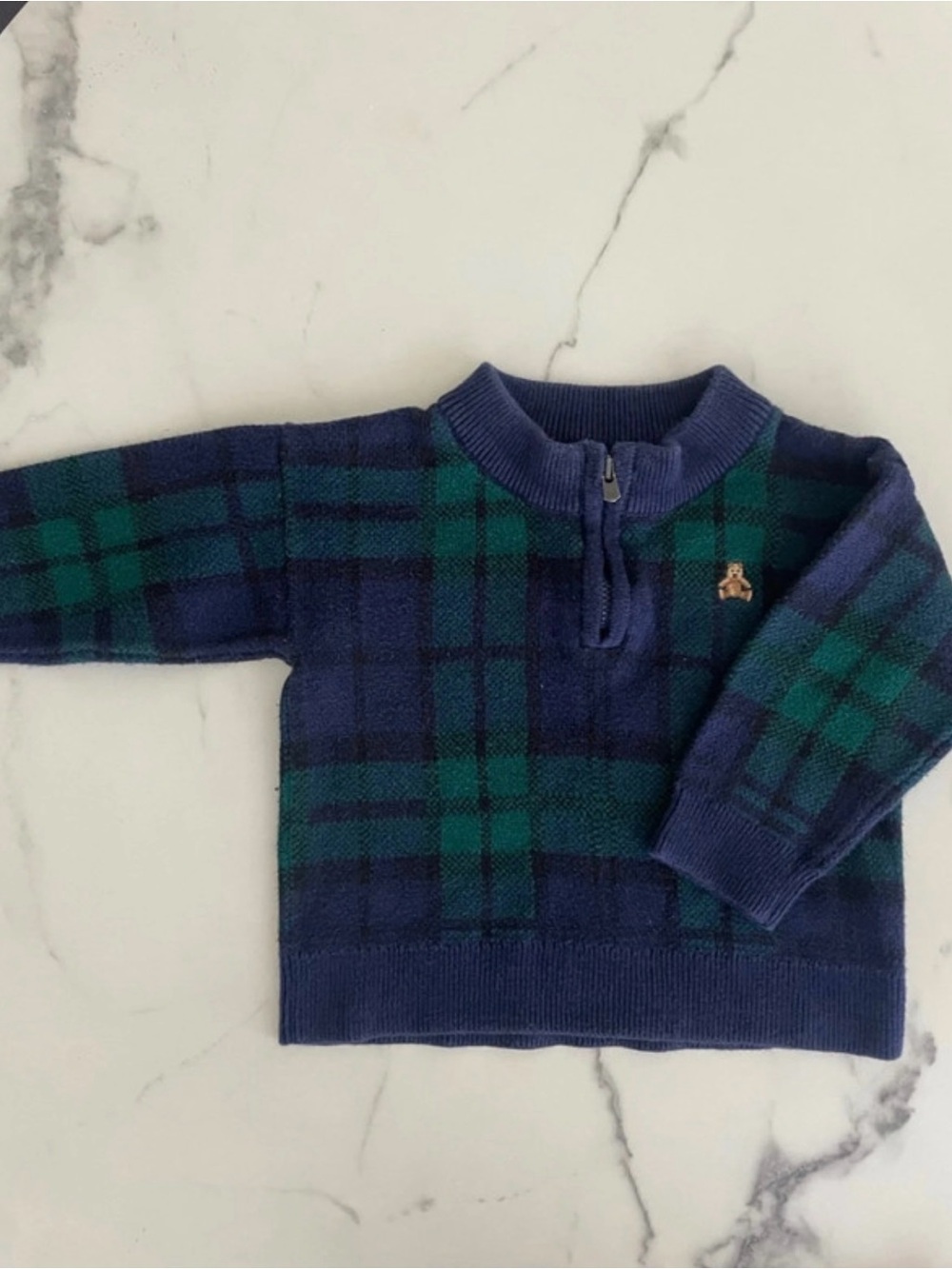 GAP Navy & Green Plaid Half-Zip Sweater